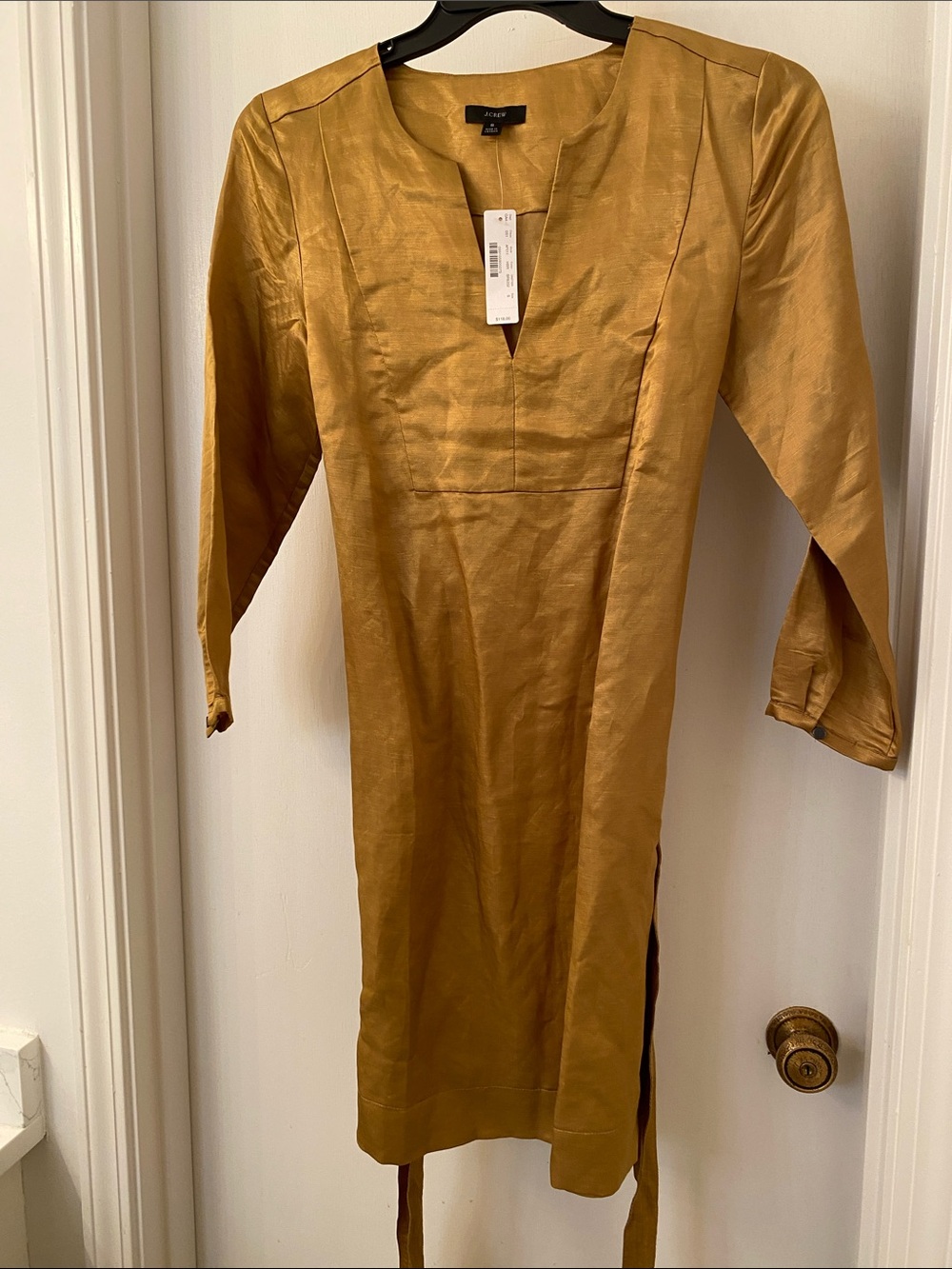J. Crew Mustard Midi Dress with Three-Quarter Sleeves